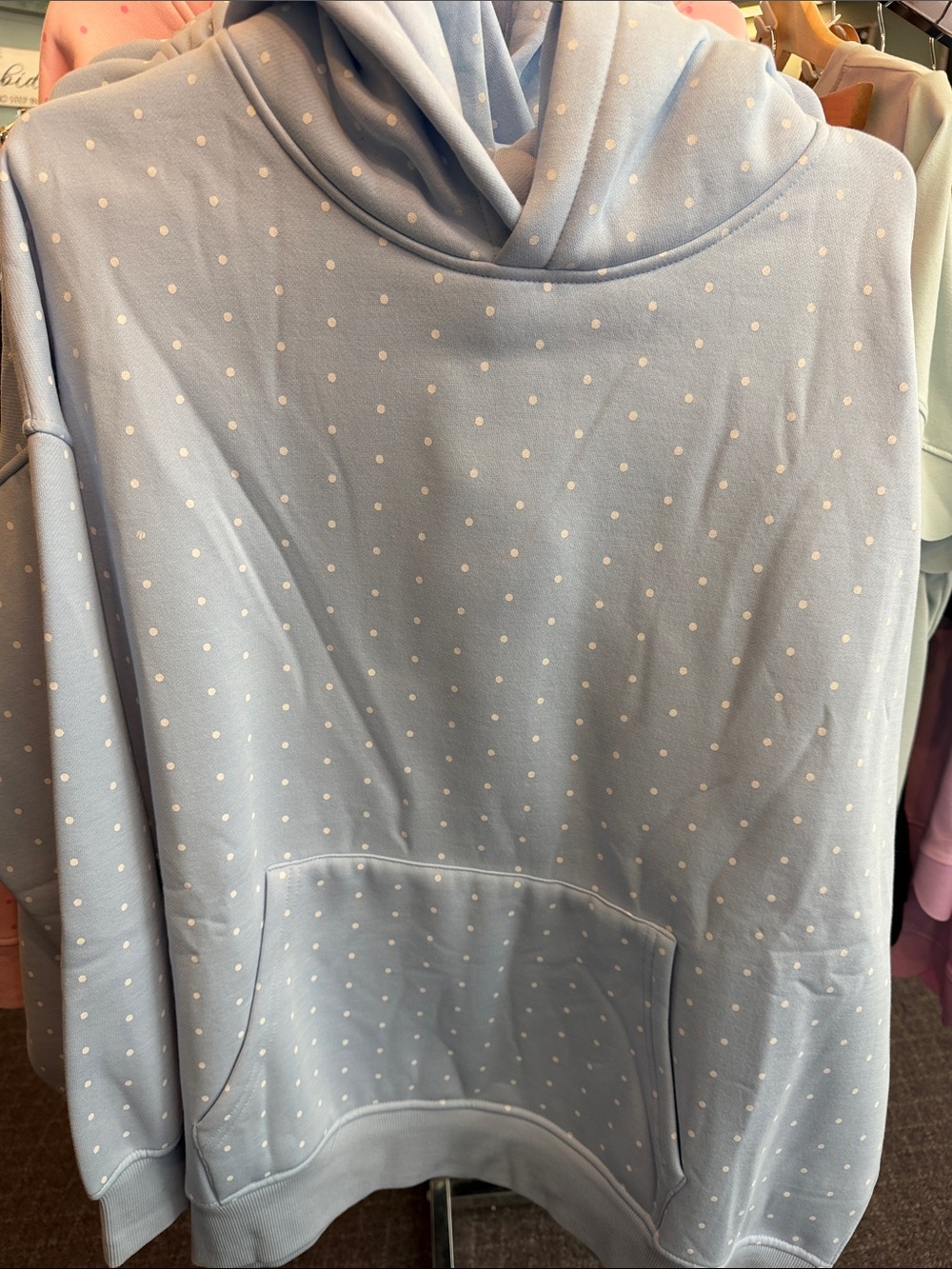 Women's Light Blue Polka Dot Hoodie with Kangaroo Pocket